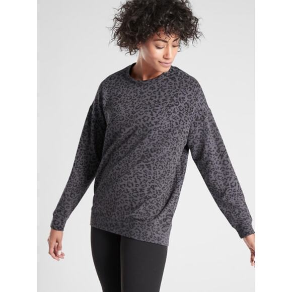 Athleta Medium Gray Leopard Print Luxe Sweatshirt Pullover CYA Spring Night M - Picture 9 of 10